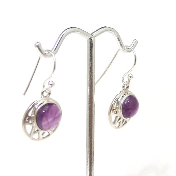 Sterling Silver Amethyst Earrings Dangle Genuine French Hooks 4.2 grams - Picture 2 of 3